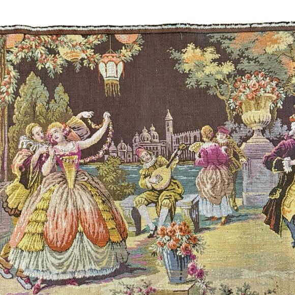 VTG Antique Moonlight Serenade Belgian Tapestry Wall Hanging Rococo 38” X 20” - Picture 6 of 16